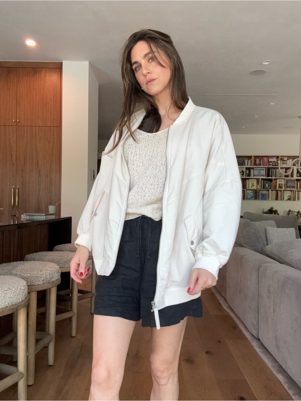 Anthropologie White Bomber Jacket - Lightweight Zip Front